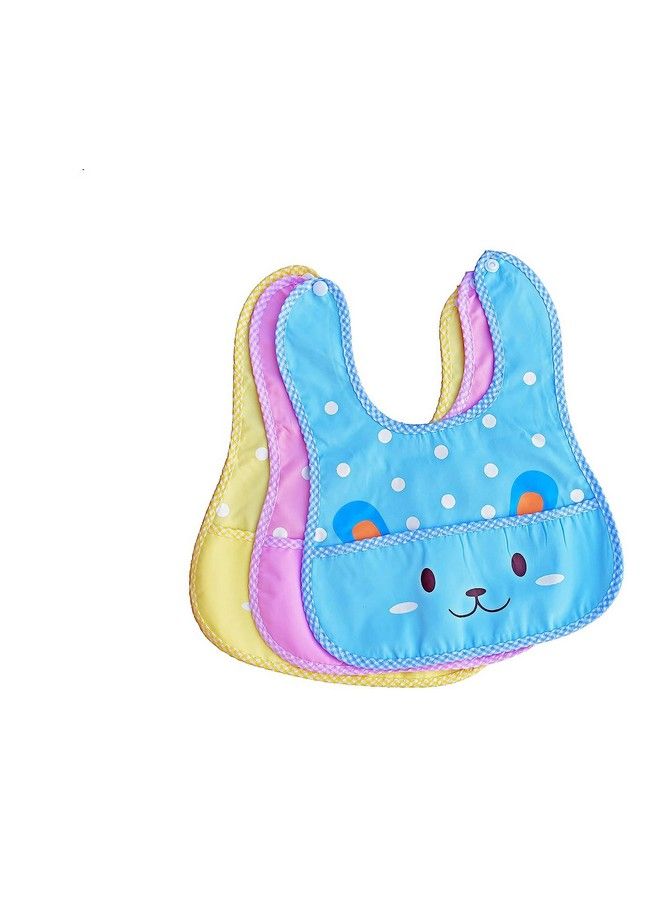 The Little Lookers Baby Bibs Apron Cute Animated Print With Tich Button & Front Pocket; Easy To Wipe Waterproof Pvc Material Bibs For Newborn Infant Toddler (Pack Of 3)