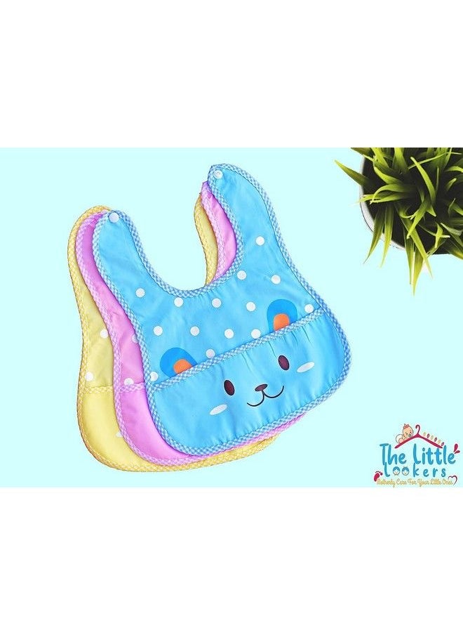 The Little Lookers Baby Bibs Apron Cute Animated Print With Tich Button & Front Pocket; Easy To Wipe Waterproof Pvc Material Bibs For Newborn Infant Toddler (Pack Of 3)  - Image 3