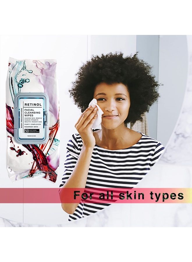 Body Prescriptions 4 Pack (50 Count Each) Retinol Facial Cleansing and Gentle Make Up Remover Wipes – Flip Top Pack - Image 4