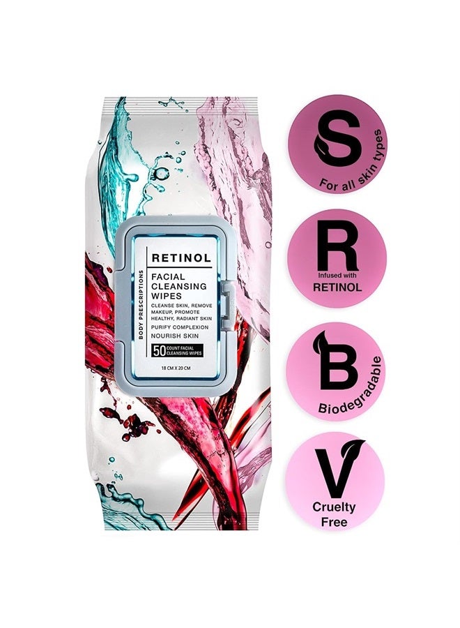 Body Prescriptions 4 Pack (50 Count Each) Retinol Facial Cleansing and Gentle Make Up Remover Wipes – Flip Top Pack - Image 5