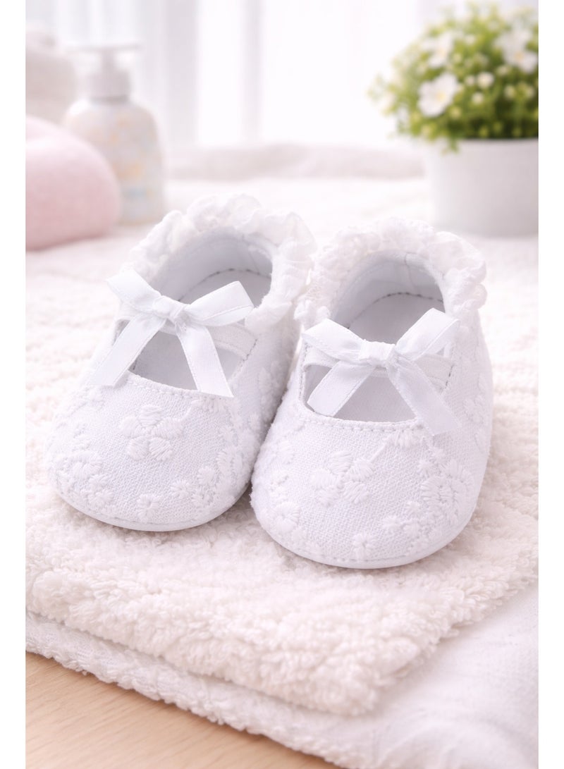 Baby Girl Soft Lace Shoes Size 11– Elegant white Newborn Toddler Shoes with Bow – Comfortable Anti-Slip First Walker Shoes for Infants, Lightweight Breathable Baby Footwear for Daily Wear & Special Occasions