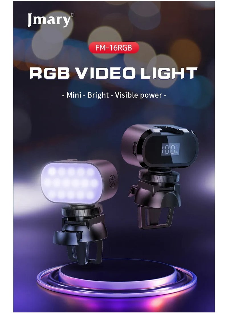 Jmary FM-16 RGB Mini Video Lights LED Camera 360° Full-Colour Portable Photography Lighting Rechargeable Dimmable Panel Lamp With Clip Mount  - Image 2