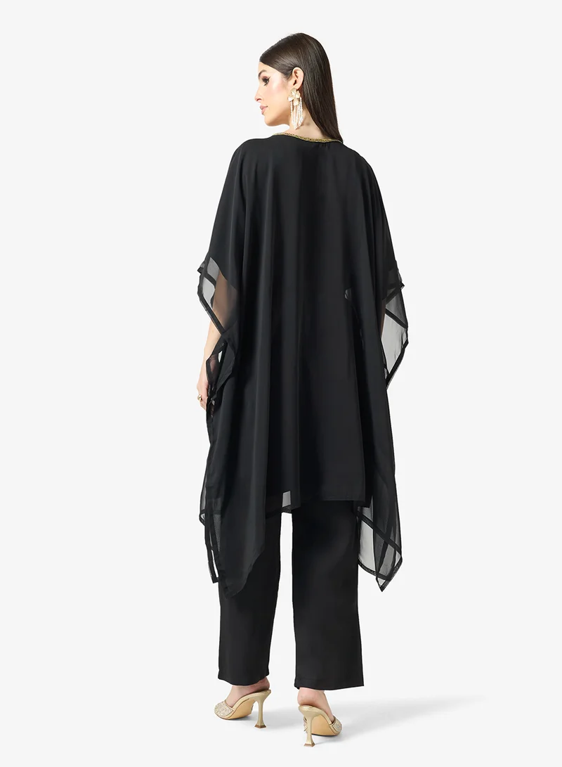 ARABIAN CLOSET Gold Embroidered Round Neck Kaftan