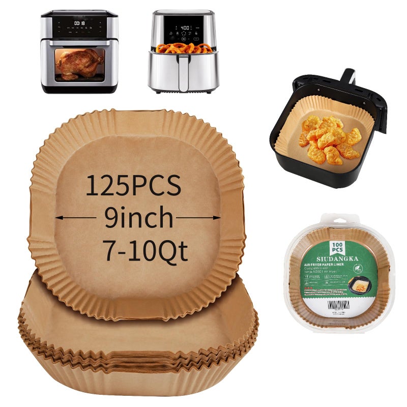 SIUDANGKA 125Pcs Large Air Fryer Liners Disposable Compatible with Chefman XL 8Qt Family Air Fryer 9inch Square 