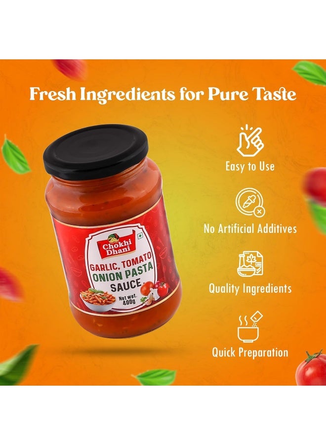 Chokhi Dhani Garlic Tomato Onion Pasta Sauce 400 gm | Rich & Flavorful Italian-Style Sauce with Fresh Garlic, Ripe Tomatoes & Onions - Image 4