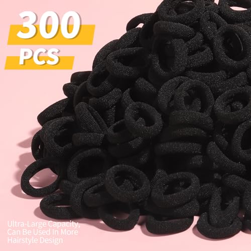 YGDZ 300PCS Black Cotton Hair Ties Mini Elastic Ponytail Holders and Seamless Hair Bands for Little Girls Kids and Toddlers - Image 3