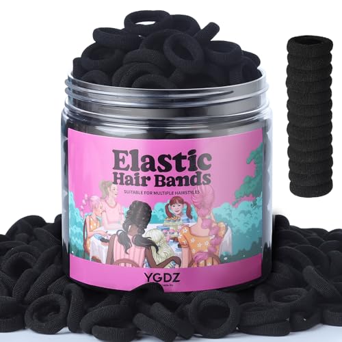 YGDZ 300PCS Black Cotton Hair Ties Mini Elastic Ponytail Holders and Seamless Hair Bands for Little Girls Kids and Toddlers - Image 1