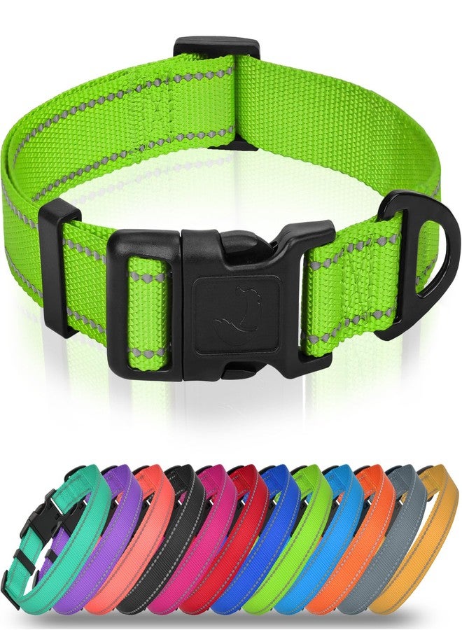 Joytale Dog Collars for Small Dogs, Feather-Light Double-Sided Reflective Nylon Collar for Night Safety, Adjustable Quick-Release for Growing Puppies, Green, S (5/8" Width) - Image 1