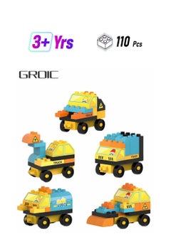 GROIC 110 Pcs Toddlers Truck Car Building Blocks Set,Building Your Own Car Toys,Truck Car DIY Scene Large Particle Building Blocks with Stickers  - Image 1