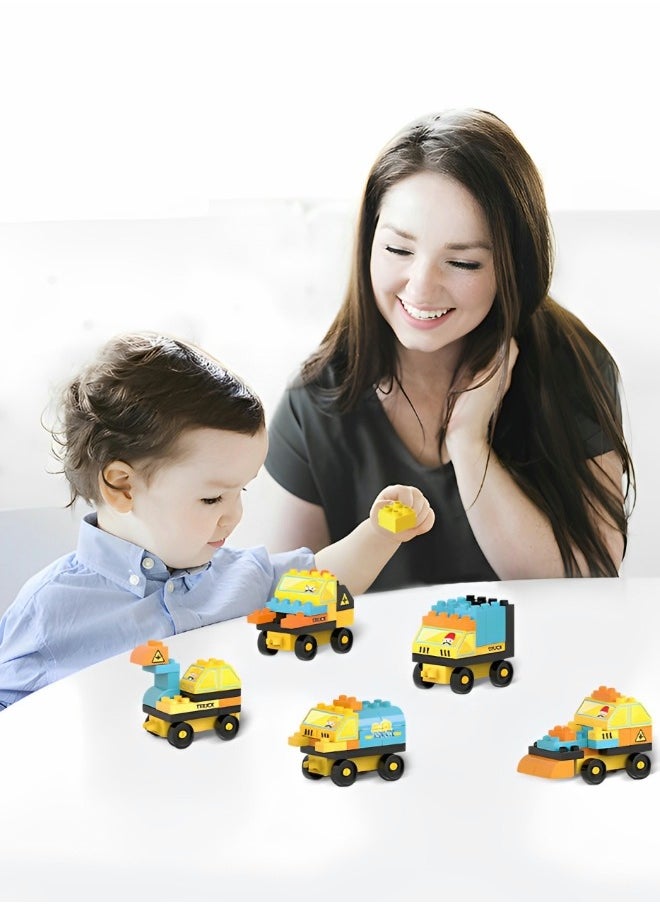 GROIC - 110 Pcs Toddlers Truck Car Building Blocks Set,Building Your Own Car Toys,Truck Car DIY Scene Large Particle Building Blocks with Stickers - Image 1