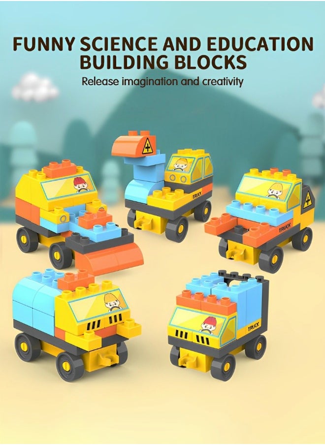 GROIC - 110 Pcs Toddlers Truck Car Building Blocks Set,Building Your Own Car Toys,Truck Car DIY Scene Large Particle Building Blocks with Stickers - Image 1