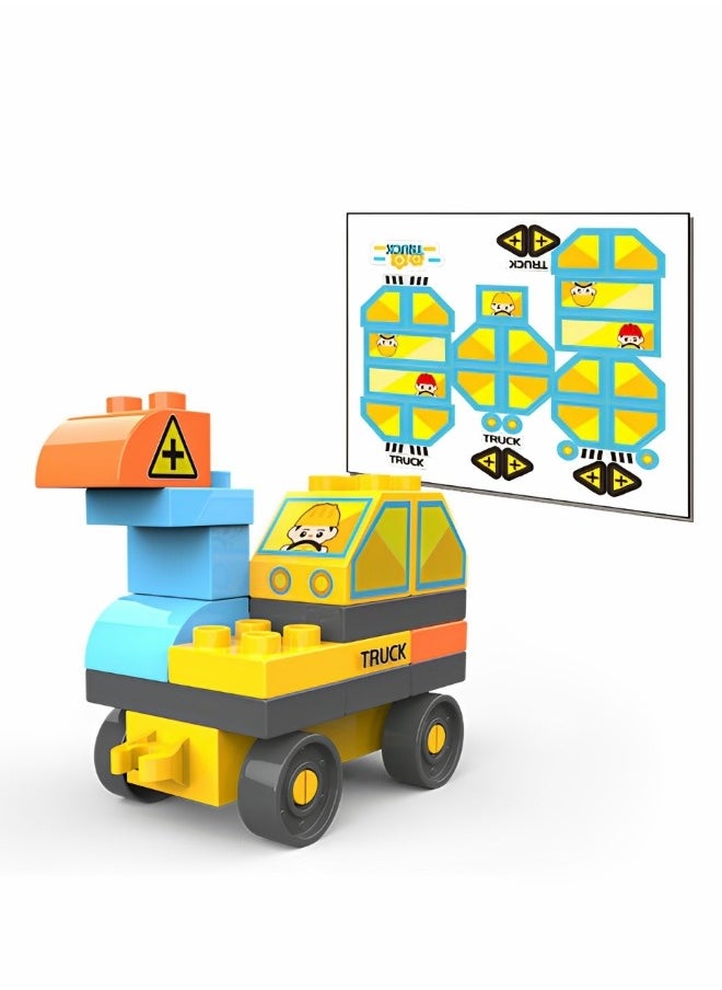 GROIC - 110 Pcs Toddlers Truck Car Building Blocks Set,Building Your Own Car Toys,Truck Car DIY Scene Large Particle Building Blocks with Stickers - Image 1
