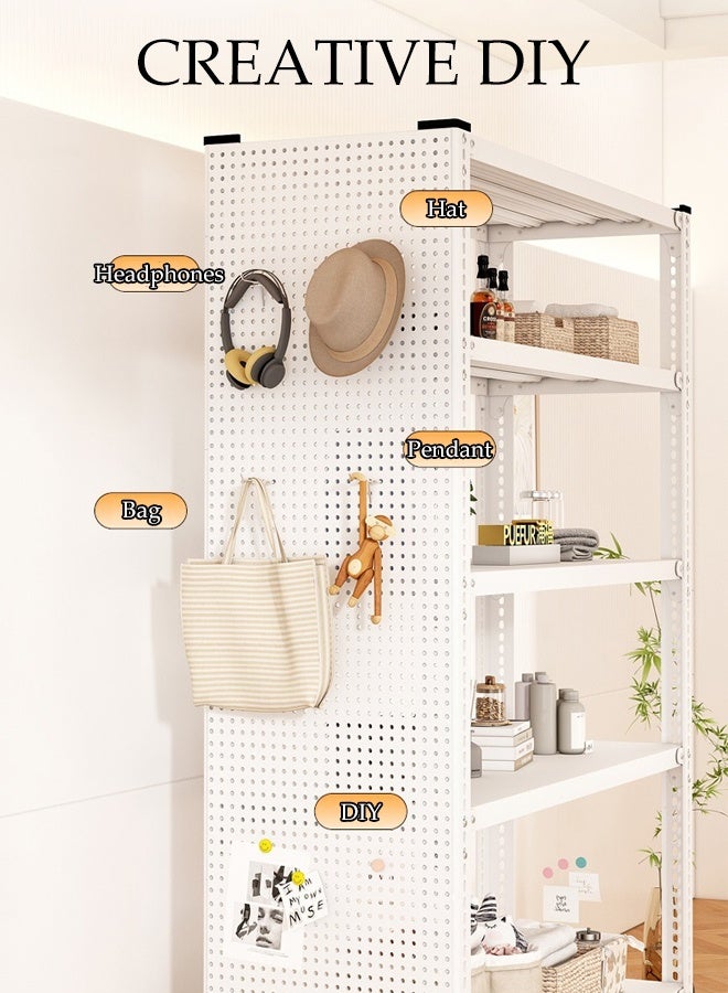 Spides 4-Tier Multifunctional Storage Rack Heavy Duty Metal Cabinet Shelf Floor Standing Shelving Unit with Pegboard Organiser Large Capacity Storage Organizer Shelves for Kitchen Laundry Bathroom Pantry Basement Utility Room - Image 3