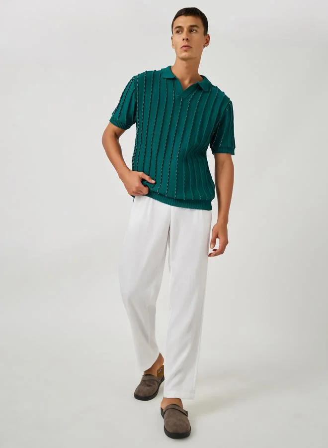 Styli Styli Textured Short Sleeve Relaxed Fit Polo T-Shirt