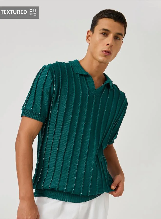 Styli Styli Textured Short Sleeve Relaxed Fit Polo T-Shirt