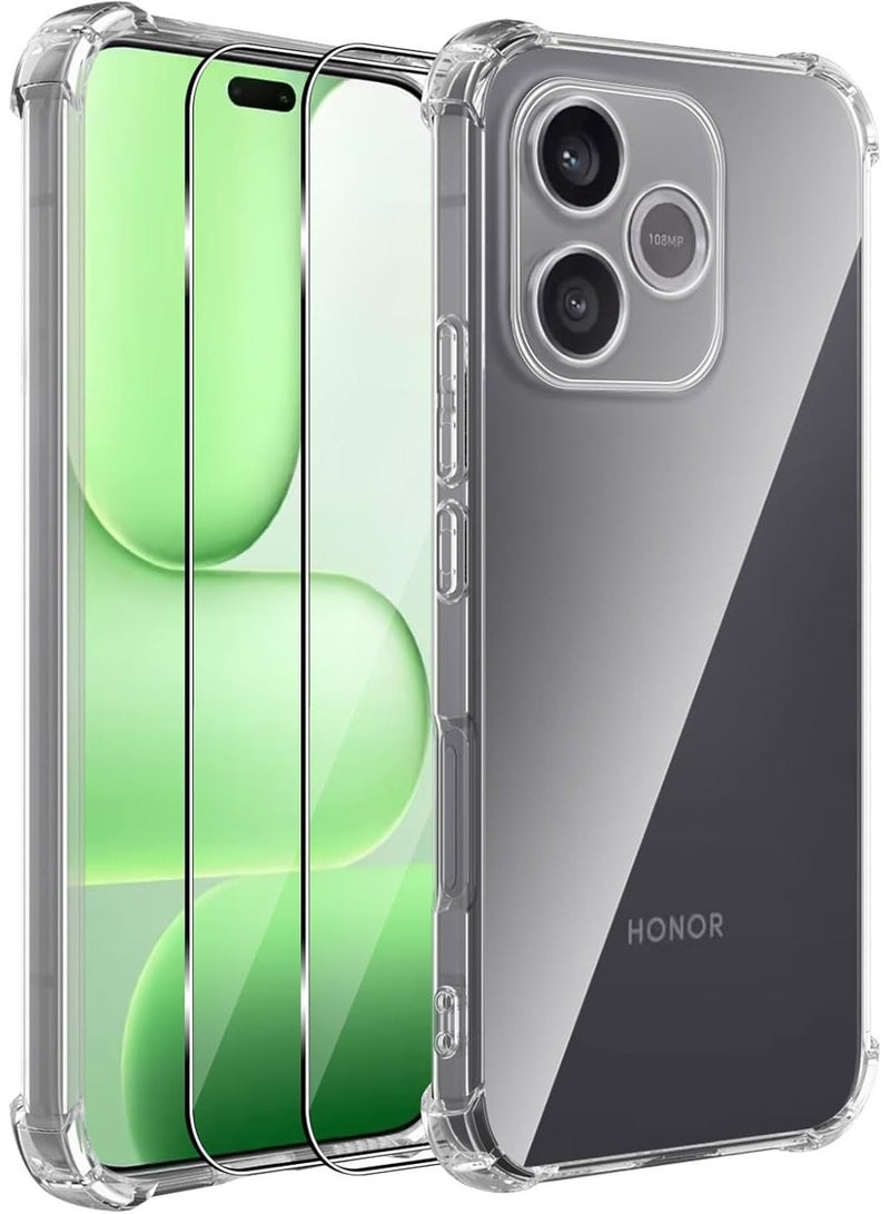 Honor 600 Lite Case Shockproof Transparent Protective Case with Tempered Glass Screen Protector,Clear Soft TPU Bumper Anti Yellowing Cover for Honor 600 Lite 5G 6.6' 2026. - Image 1