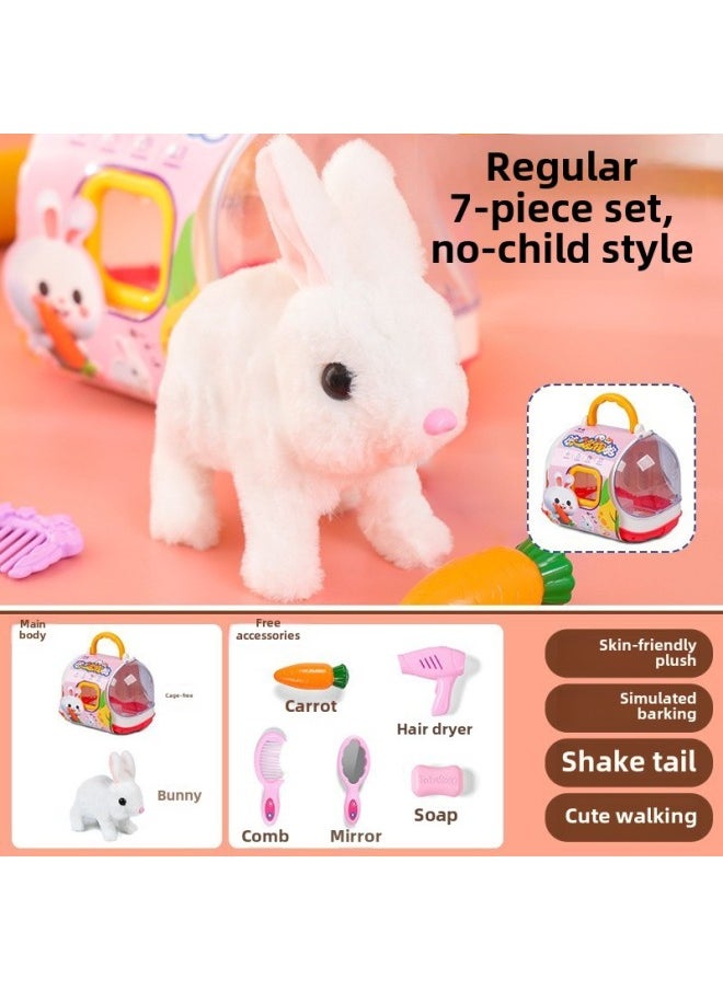 Children's Electric Toy Rabbit Simulation Puppy Will Walk Will Call Will Nod And Wag Tail Plush Toy Wholesale-Color:[upgraded With Accessories] Electric Plush White Rabbit E-commerce Outfit, Battery Provided  - Image 1