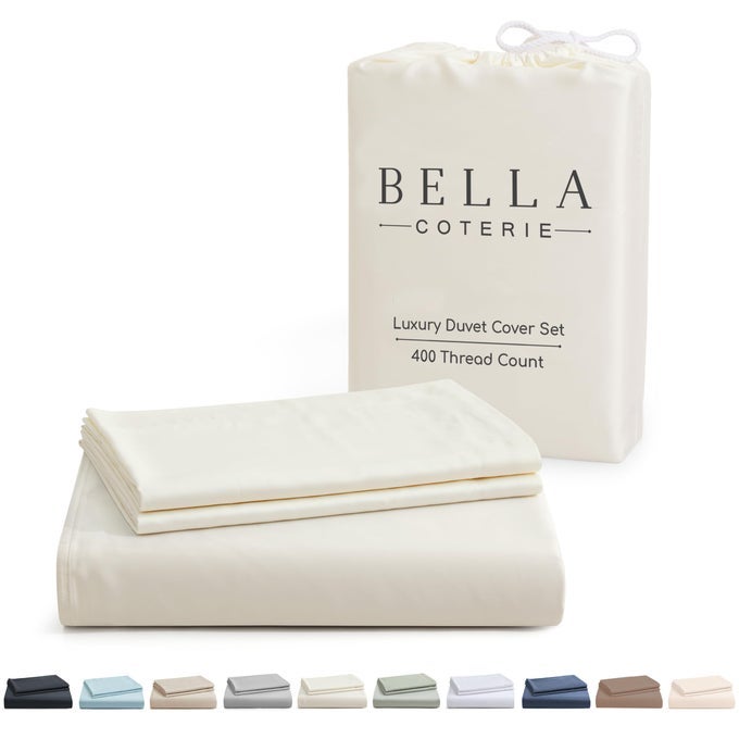 BELLA COTERIE LUXURY BAMBOO VISCOSE KING SIZE DUVET COVER SET 100 ORGANICALLY GROWN CORNER TIES ULTRA SOFT COOLING TWO PILLOW SHAMS 106 X 94 NO INSERT IVORY