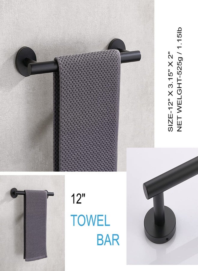 TASTOS 12 Inch Black Single Towel Bar Rack, SUS 304 Stainless Steel Round Bathroom Towel Bar Heavy Duty Towel Holder Kitchen Towel Rod, Wall Mount with Screws Towel Bar Rod Matte Black Finish - Image 4