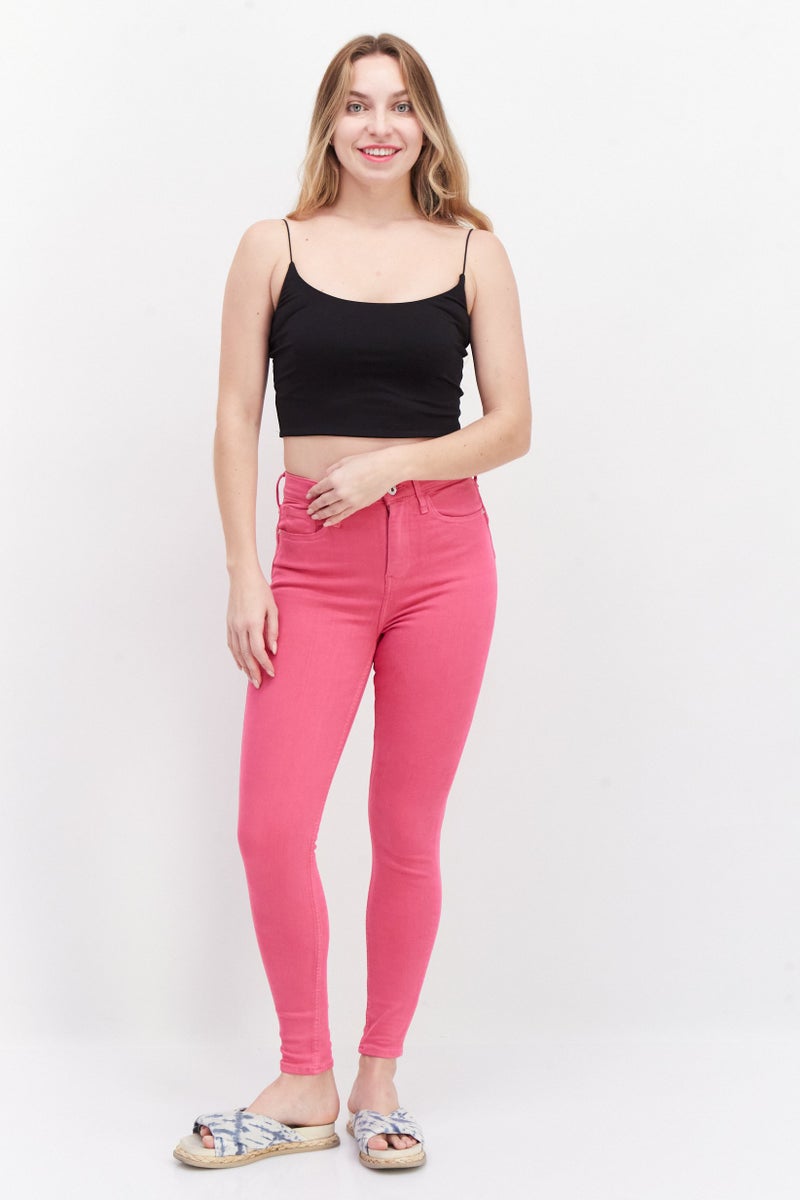 RIVER ISLAND جينز دنيم مرن للنساء بتصميم نحيف، وردي لامع - Image 4