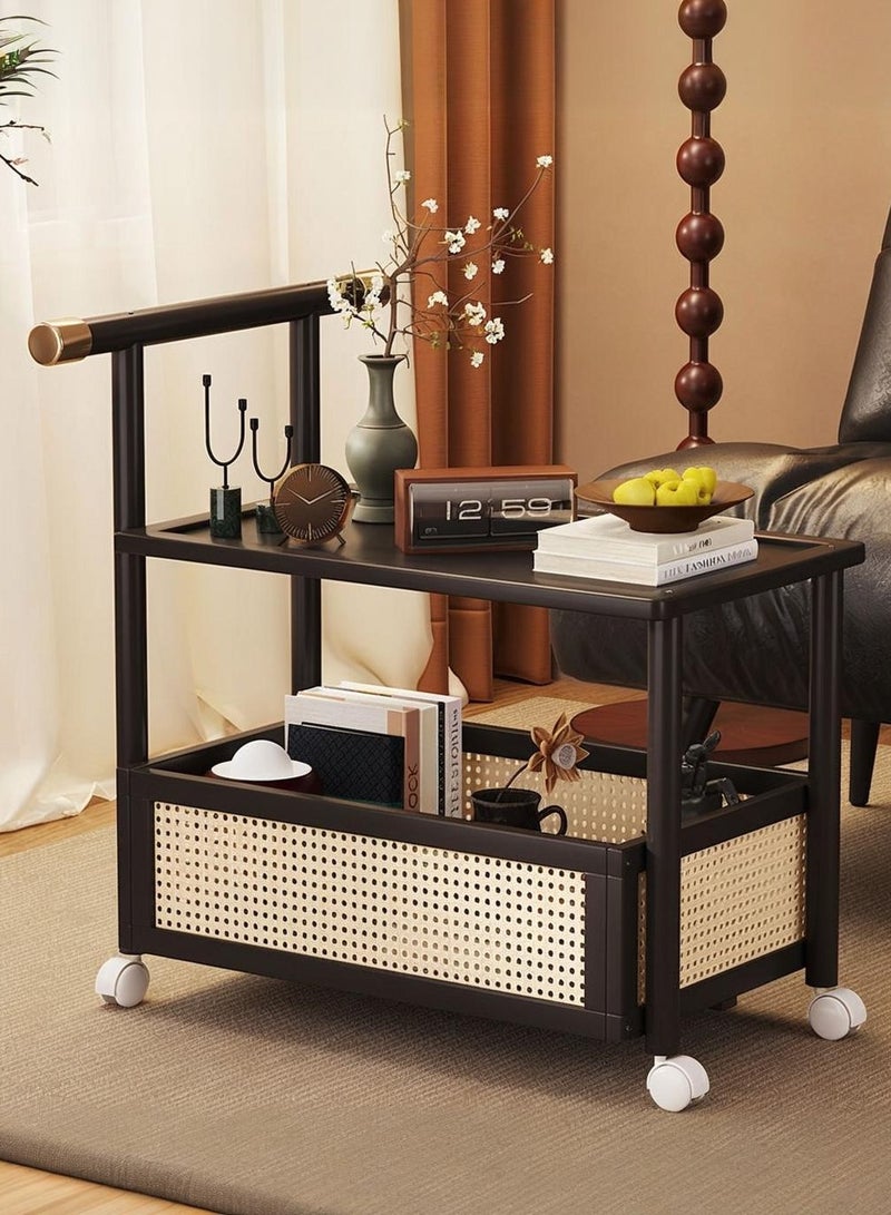 XiuWoo 2-Tier Rolling Utility Cart with Handle & Wheels, Portable Coffe Table Rack, Sofa Side Table, Trolley Cart with Storage Basket for Kitchen, Living Room Bedroom, Reading Area - Image 1