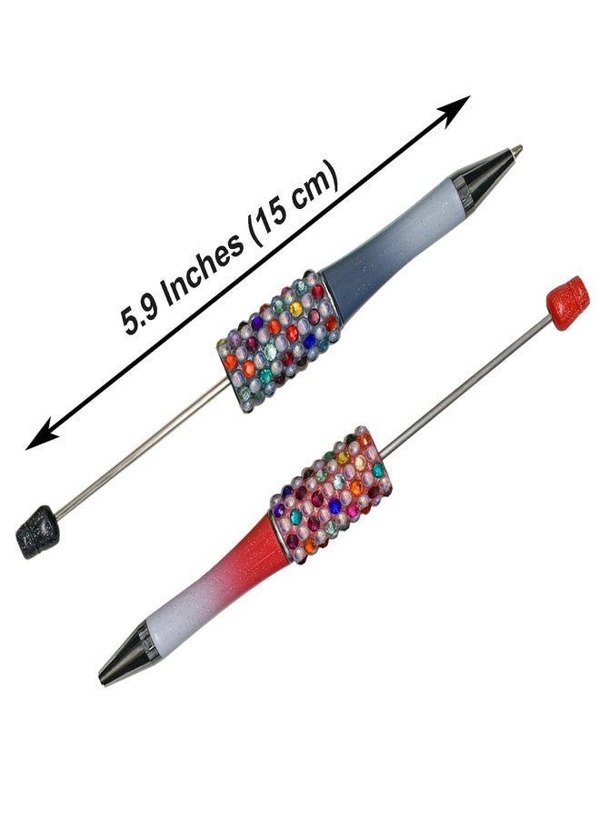 Maydahui 12 PCS Diamond Beadable Ballpoint Pens Retractable Bling Bead Pen Plastic Handmade DIY Gem Pens Cool Shaft Beaded Pen Candy Gradient Color Black Ink for DIY Making School Party Office - Image 2