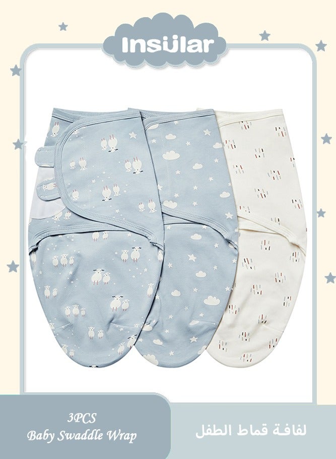انسولار قماط قطني فائق النعومة للمواليد، مجموعة من ثلاثة قطع لفافة قابلة للارتداء بملاءمة قابلة للتعديل لتهدئة الطفل من الولادة حتى عمر أربعة أشهر - Image 1