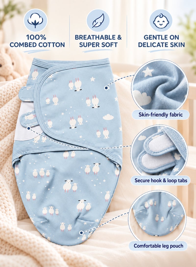 insular Super Soft Cotton Swaddle for Newborn, 3-Pack Wearable Wrap with Adjustable Fit to Soothe Baby 0-4 Months(Blue/White) - Image 4