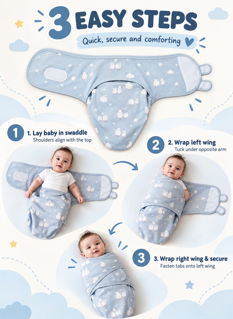 insular Super Soft Cotton Swaddle for Newborn, 3-Pack Wearable Wrap with Adjustable Fit to Soothe Baby 0-4 Months(Blue/White) - Image 5