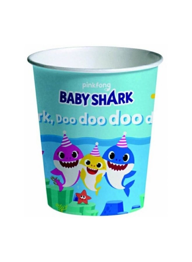 Ciao Baby Shark Paper Cups 250ml – Pack of 8 Eco-Friendly Party Cups, Pinkfong Baby Shark Theme for Kids’ Birthday Celebrations, Family Gatherings & Ocean Parties - Image 1
