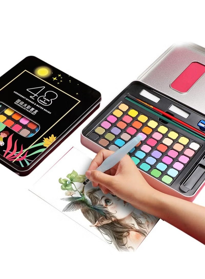 مجموعة من اللوحات الفنية للأطفال ، بما في ذلك 48 قطعة من اللون ، ألوان مائية للأطفال مجموعة - Image 1