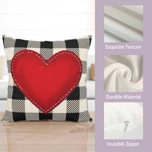 Wnoesat Valentines Outdoor Pillow Covers 18x18 Set of 2 Red Love Heart Throw Pillow Cover Black and White Buffalo Plaids Valentine Decorative Pillow Case for Bed Couch Sofa - Image 5