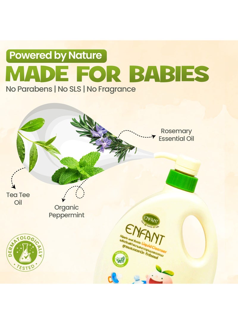 ENFANT Organic Nipple & Bottle Liquid Cleaner 700ML PUMP Liquid Cleanser For Baby Accessories Baby Bottles, Nipples, And Toys Containing Organic Tea Tree Oil And A Double Cleanser Formula Dermatologically Tested - Image 4