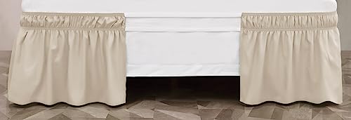 Toodou Beige Bed Skirt for King Size Bed, 16 Inch Tailored Drop, Fitted with Elastic Belt, Convenient to Use Without Lift The Mattress - Image 3