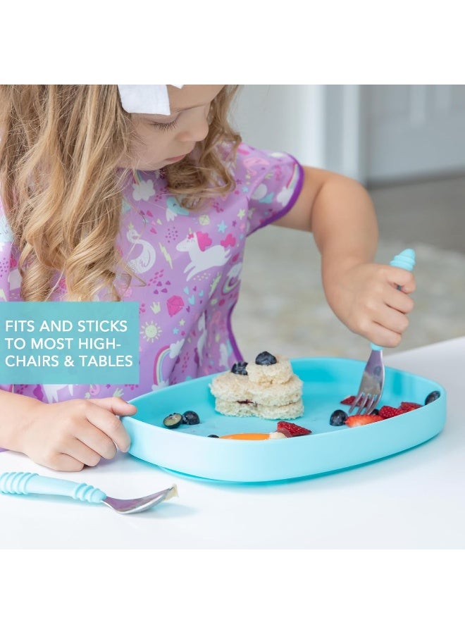 Bumkins Silicone Suction Grip Tray, Kids Large Plate, BPA Free, Microwave and Dishwasher Safe, Blue - Image 3