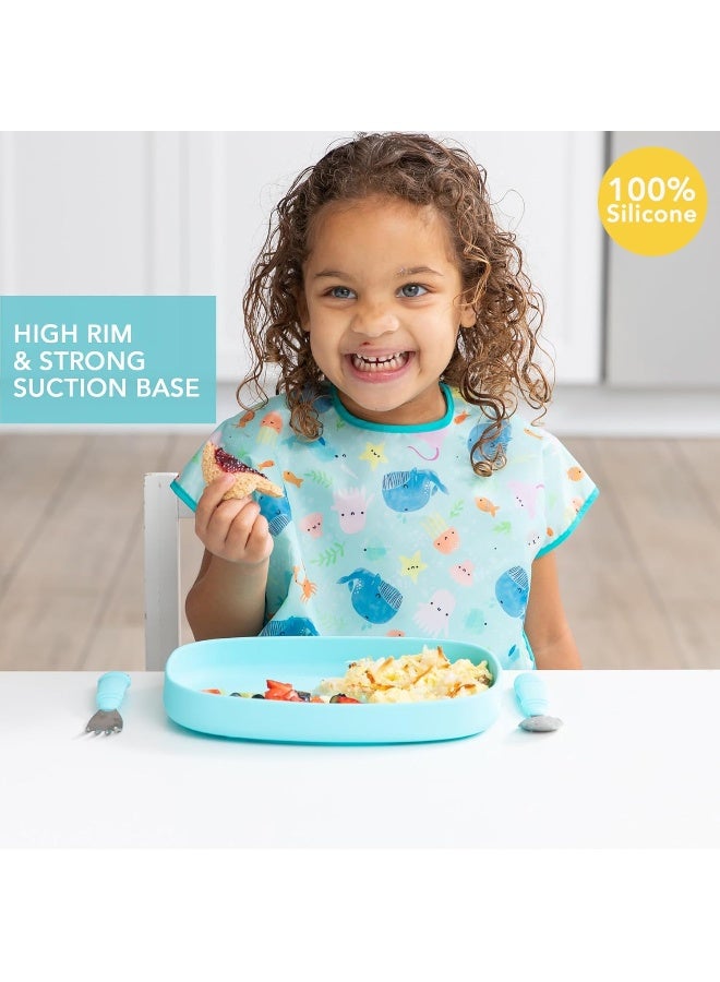 Bumkins Silicone Suction Grip Tray, Kids Large Plate, BPA Free, Microwave and Dishwasher Safe, Blue - Image 2