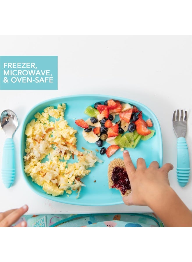 Bumkins Silicone Suction Grip Tray, Kids Large Plate, BPA Free, Microwave and Dishwasher Safe, Blue - Image 4