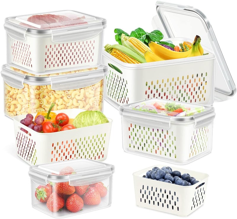 Snazzy 5 PCS Large Fruit Containers for Fridge Leakproof Food Storage with Removable Colander Dishwasher microwave safe Produce Containers Keep Fruits Vegetables Berry Meat Fresh longer - Image 1