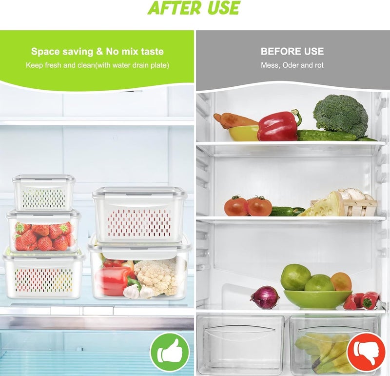 Snazzy 5 PCS Large Fruit Containers for Fridge Leakproof Food Storage with Removable Colander Dishwasher microwave safe Produce Containers Keep Fruits Vegetables Berry Meat Fresh longer - Image 4