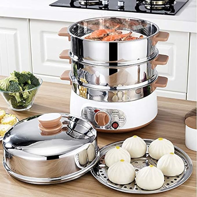 جهاز طهي بالبخار الكهربائي متعدد الوظائف للطعام المنزلي، جهاز طهي بالبخار بقوة 3 طبقات، سعة كبيرة، جهاز طهي بالبخار للمأكولات البحرية - Image 3