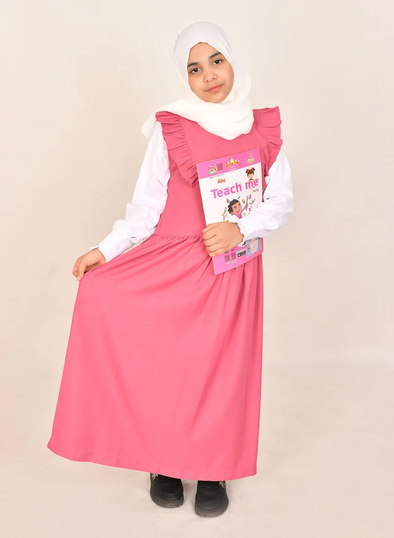 HAWRAA ABAYA Pink Round Neck Pinafore with Wide Ruffle - Primary