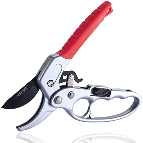 MEPEREZ Ultra Sharp Germany Steel Pruning Shears - Cuts 3X Easier, Weak Hand Arthritis Snips, Rust-Resistant, Effortlessly 1-Inch Cut Capacity Garden Scissors, Ergonomic Handle (Red) - Image 1