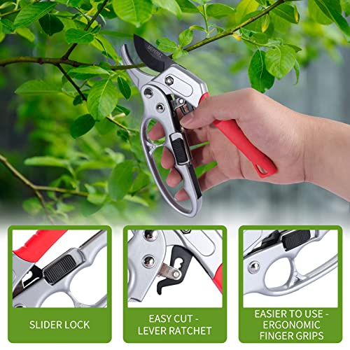 MEPEREZ Ultra Sharp Germany Steel Pruning Shears - Cuts 3X Easier, Weak Hand Arthritis Snips, Rust-Resistant, Effortlessly 1-Inch Cut Capacity Garden Scissors, Ergonomic Handle (Red) - Image 3