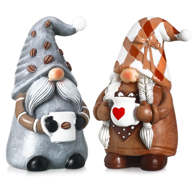 Chunful 2 Pack Coffee Gnomes Bar Decor Accessories Spring Summer Figurines Resin Decorations for Home Swedish Tomte Tiered Tray Collectible Tabletop Decor for Kitchen Farmhouse Gifts 