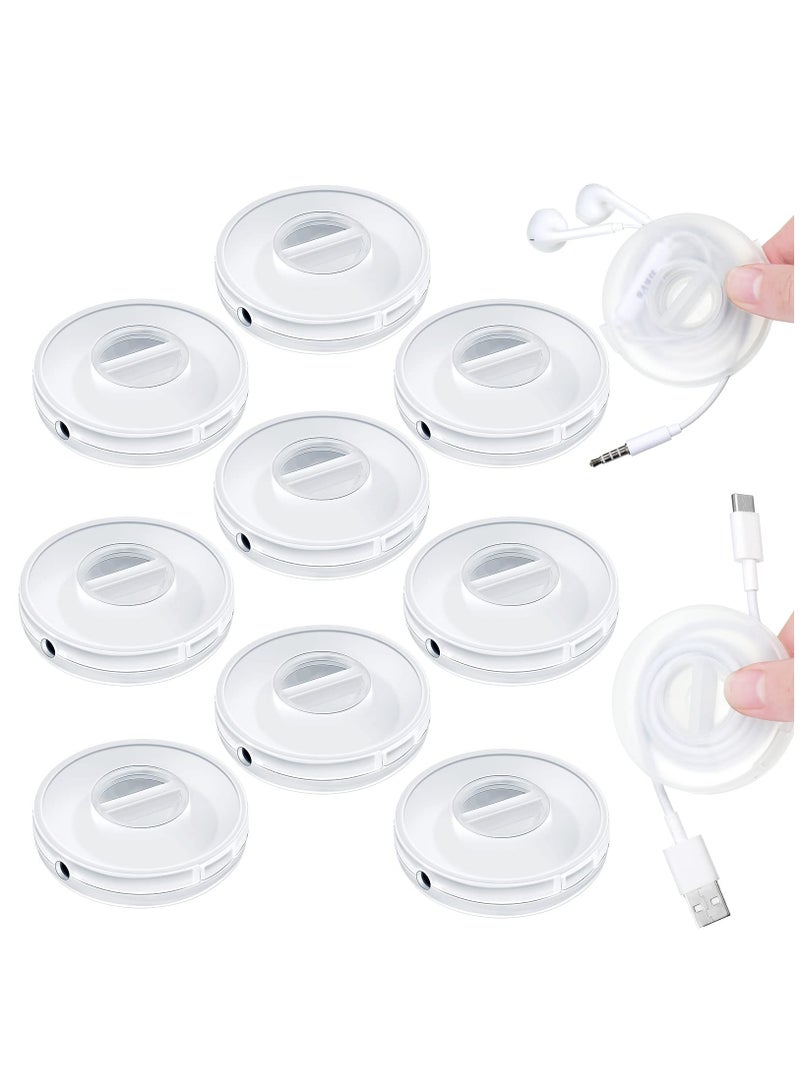 9-Piece Portable Rotatable Cable Organizer and Storage Box, Round Retractable USB and Headphone Cable Winder for Home, Office, and Classroom - Transparent Design for Easy Management.