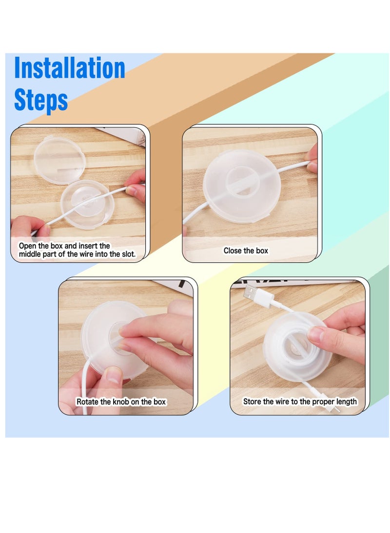 9-Piece Portable Rotatable Cable Organizer and Storage Box, Round Retractable USB and Headphone Cable Winder for Home, Office, and Classroom - Transparent Design for Easy Management.
