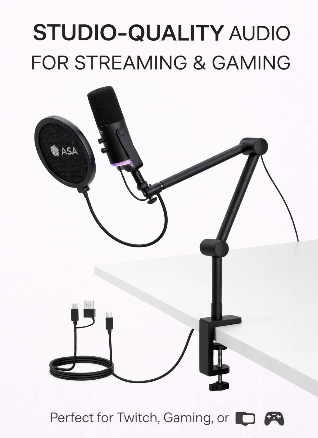 asa Asa Professional 3-in-1 Usb Broadcast Microphone Bundle wired Z0E5505A2441A0E494FEAZ