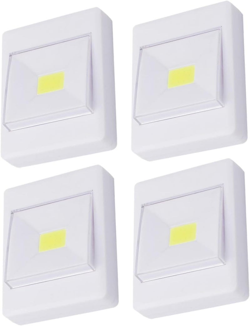 WOONEKY 4pcs Cob LED Cabinet Lights Battery Operated Wall Switch Under-Cabinet Lighting for Closet Hallway and Corridor, White (Without Battery, Random Style) - Image 1