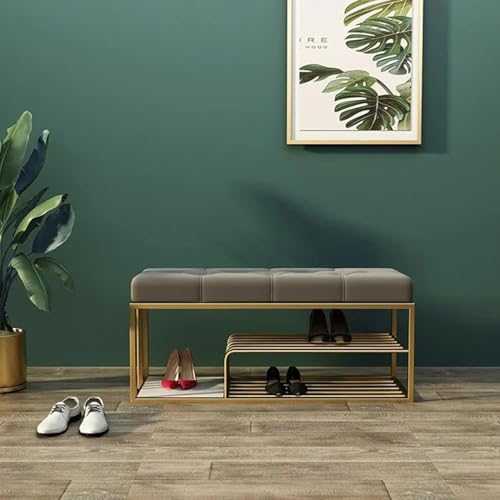 Skafa Metal End of Bed Bench-Upholstered Entry Shoe Storage with Nailhead Trim,Black Mental Frame Ottoman Bench for Bedroom Entry Window Mudroom Living Room (Grey) - Image 3