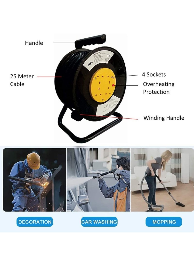 RACO RR Cables Esma Approved 13A 4 Socket Cable Reel Extension Lead With Winding Handle, 3120W 250V Thermal Cut-Out Protection UK (25 Meter Cable)  - Image 2